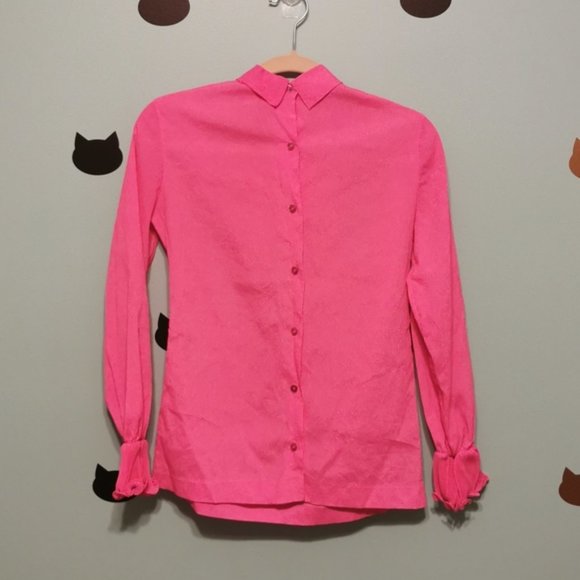 Vintage 1960s Blouse Pleated Ruffled Jabot Pink Medium - Picture 2 of 7